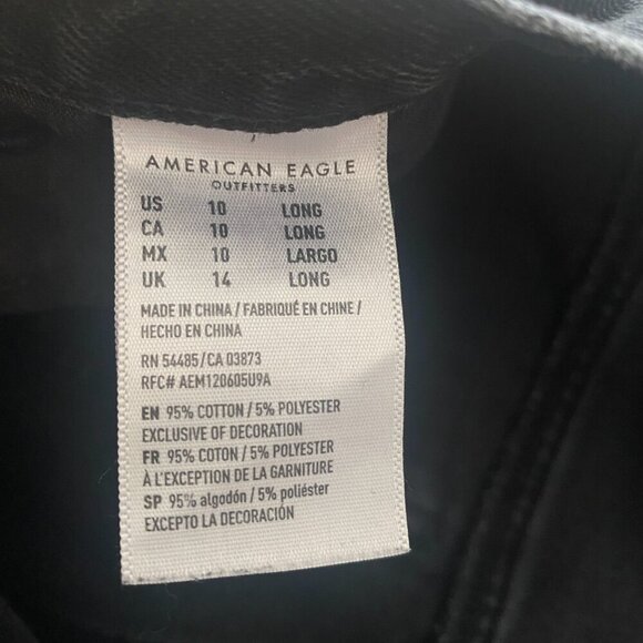 American Eagle Mom Jean High Rise Distressed Ripped Black Denim Ankle 10 R - Picture 6 of 8